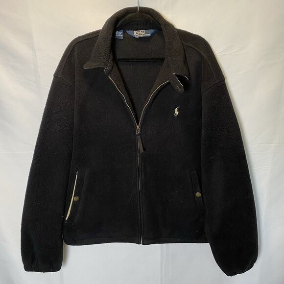 Polo Ralph Lauren Jacket Men’s XL Black Tan Polartec Fleece Zip Up Vintage 90’s - Picture 1 of 12